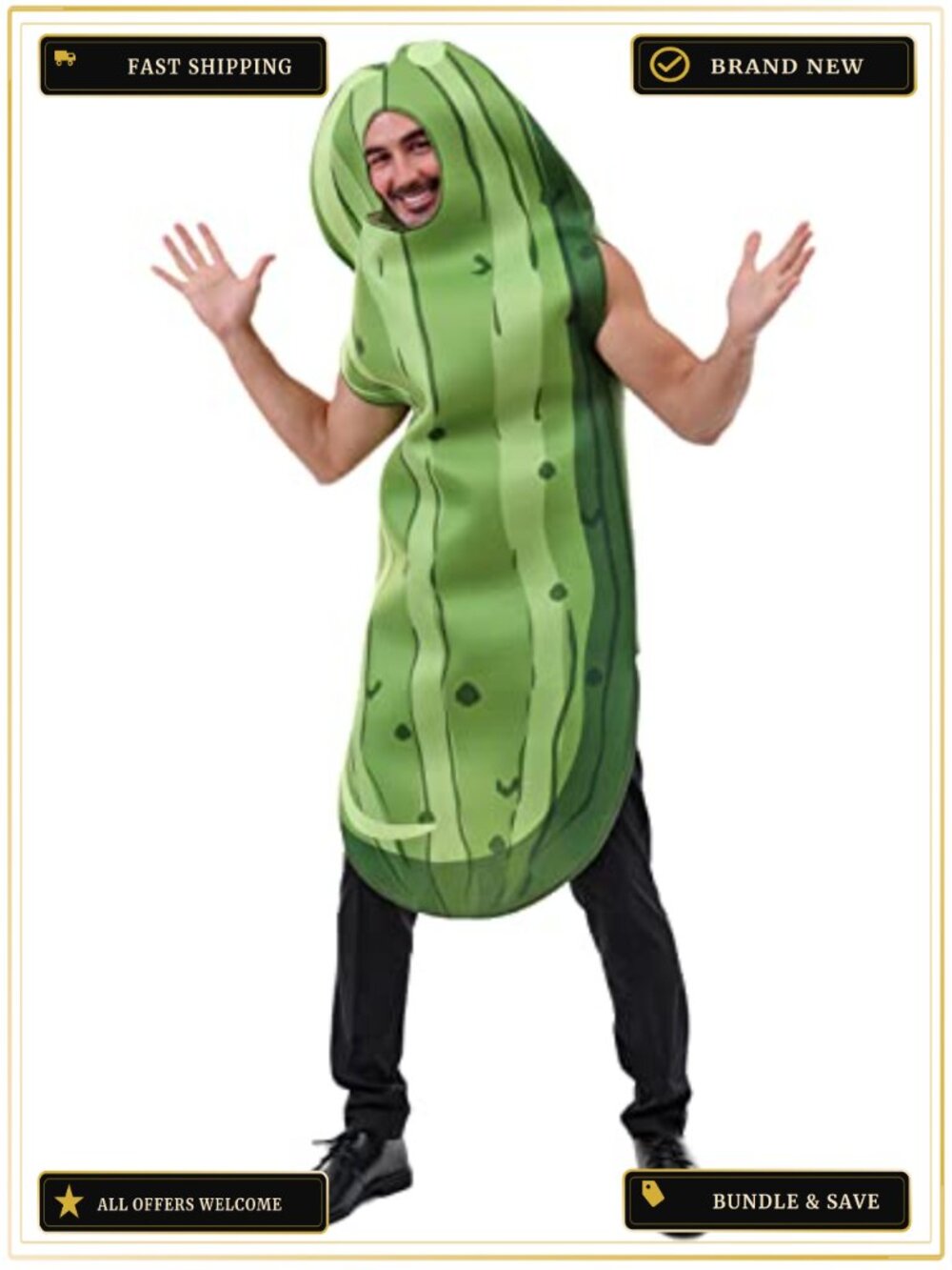 Unisex Adult Pickle Costume Halloween Cucumber Funny Veggie Dress Polyester